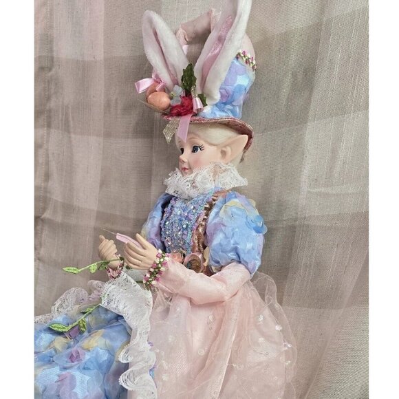 Cynthia Rowley Easter Elf Bunny Shelf Sitter Doll Tabletop Spring Blue Dress - Picture 4 of 6